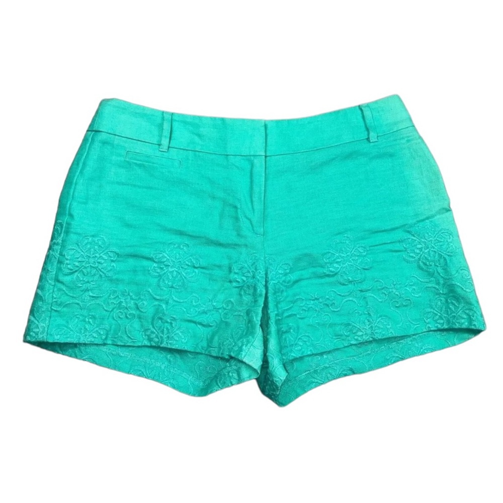 Loft Embroidered Linen Shorts, Jade green Size 4 NWOT